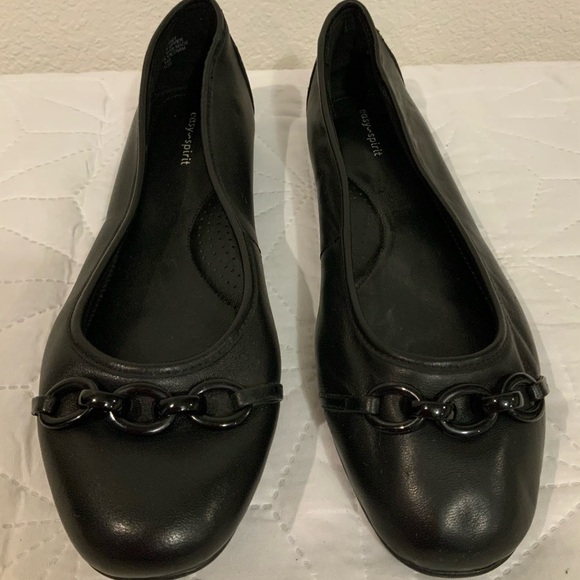 Easy Spirit Black Leather Chain Accent Flats - Picture 1 of 5